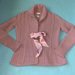 MARINA LUNA lambs wool lavender purple open front cardigan ribbon closure size L